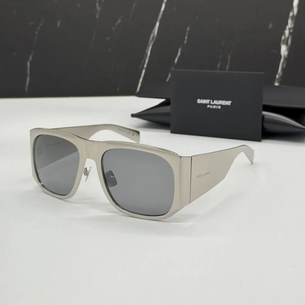 NEW  SL636 002 SAINT LAURENT SUNGLASSES UNISEX SILVER GREY METAL EYEWEAR - Picture 2 of 13